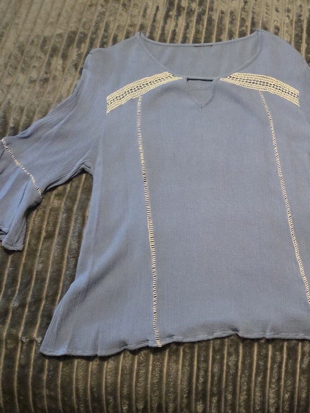 Light Blue Crochet-Trim Women's Blouse